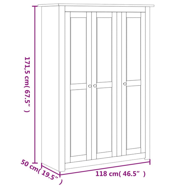 Wardrobes 3 Door Wardrobe 118X50x171.5 Cm Pine Panama Range