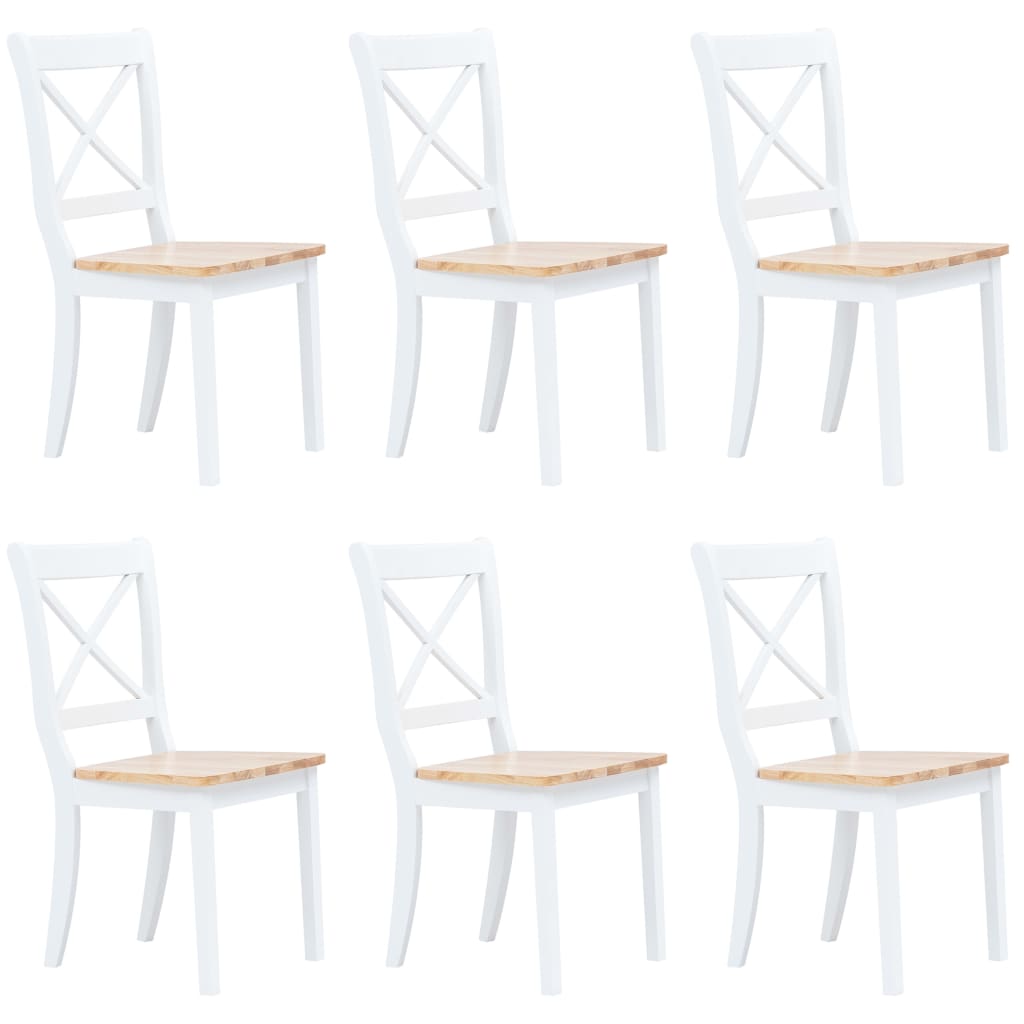 Dining Chairs 6 Pcs White And Light Wood Solid Rubber