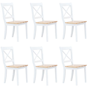 Dining Chairs 6 Pcs White And Light Wood Solid Rubber