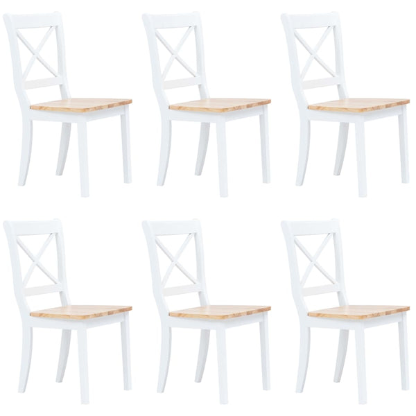 Dining Chairs 6 Pcs White And Light Wood Solid Rubber