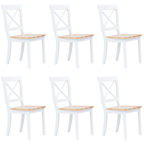 Dining Chairs 6 Pcs White And Light Wood Solid Rubber