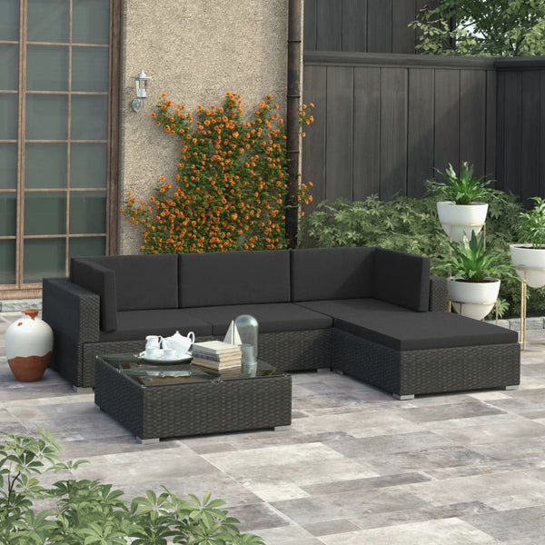 Patio Furniture Sets 5 Piece Garden Lounge Set With Cushions Poly Rattan Black