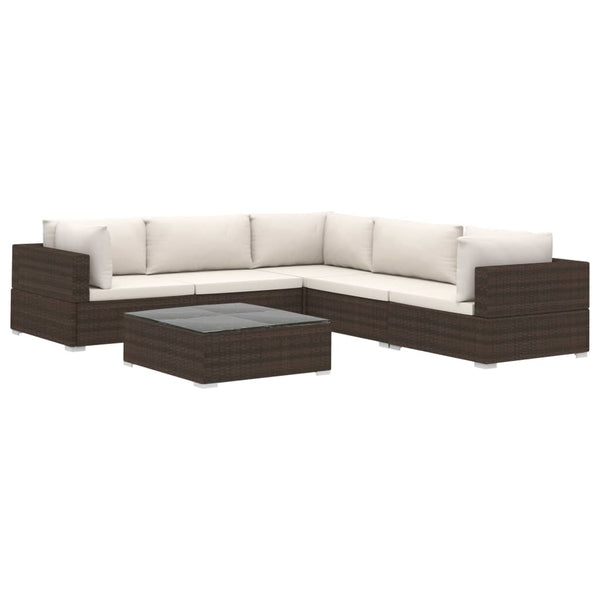 Patio Furniture Sets 6 Piece Garden Lounge Set With Cushions Poly Rattan Brown