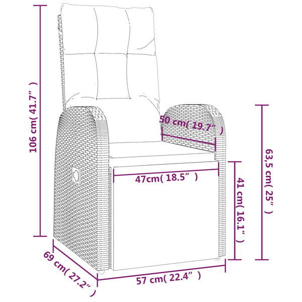 Reclining Garden Chair With Cushion Poly Rattan Black