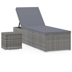 Loungers Sun Lounger With Cushion And Tea Table Poly Rattan Grey