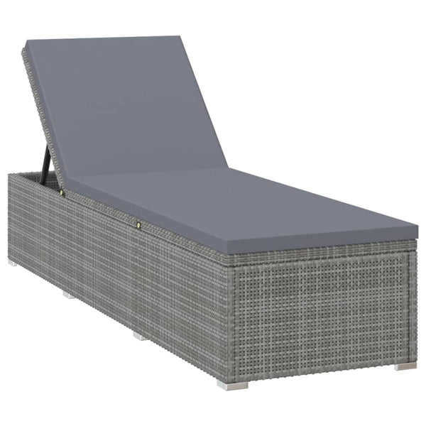 Loungers Sun Lounger With Cushion And Tea Table Poly Rattan Grey