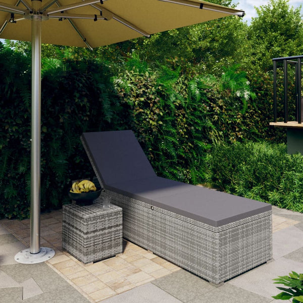 Loungers Sun Lounger With Cushion And Tea Table Poly Rattan Grey