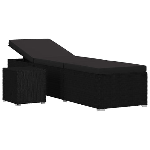 Loungers Sun Lounger With Cushion And Tea Table Poly Rattan Black