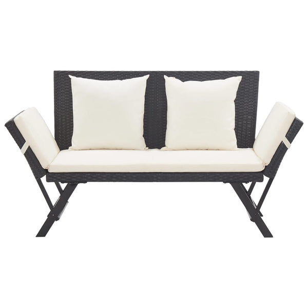 Garden Bench With Cushions 176 Cm Black Poly Rattan