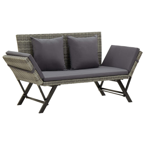 Patio Benches Garden Bench With Cushions 176 Cm Grey Poly Rattan