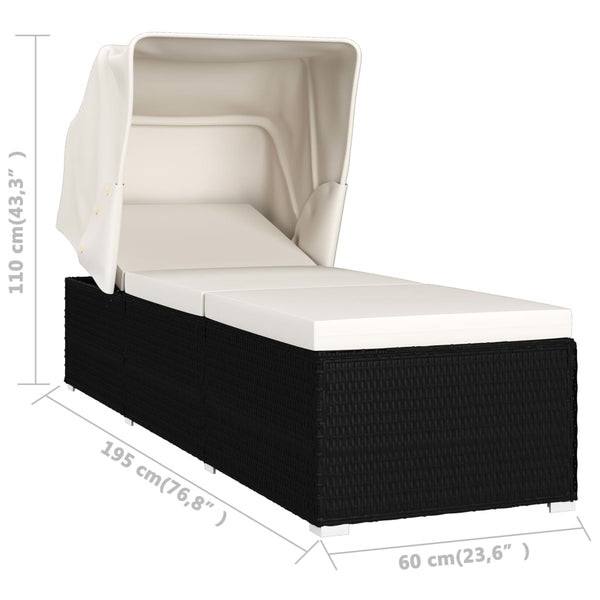 Loungers Sun Lounger With Canopy And Cushion Poly Rattan Cream White