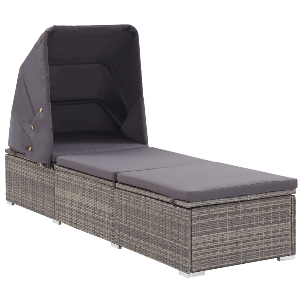 Loungers Sun Lounger With Canopy And Cushion Poly Rattan Grey