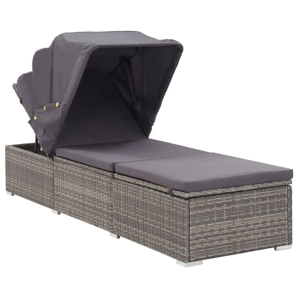 Loungers Sun Lounger With Canopy And Cushion Poly Rattan Grey