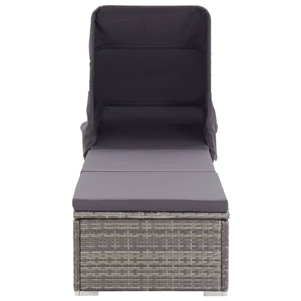 Loungers Sun Lounger With Canopy And Cushion Poly Rattan Grey