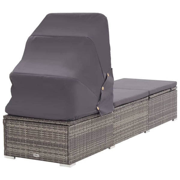 Loungers Sun Lounger With Canopy And Cushion Poly Rattan Grey