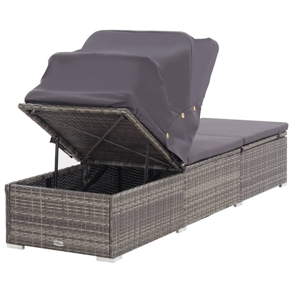 Loungers Sun Lounger With Canopy And Cushion Poly Rattan Grey