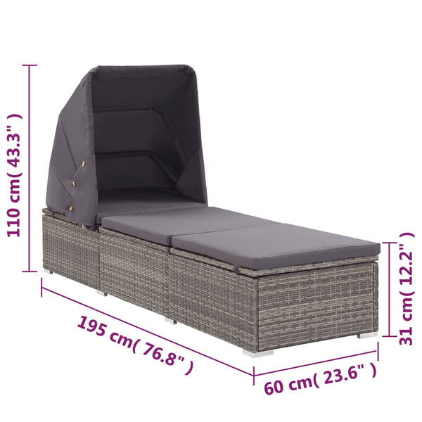 Loungers Sun Lounger With Canopy And Cushion Poly Rattan Grey