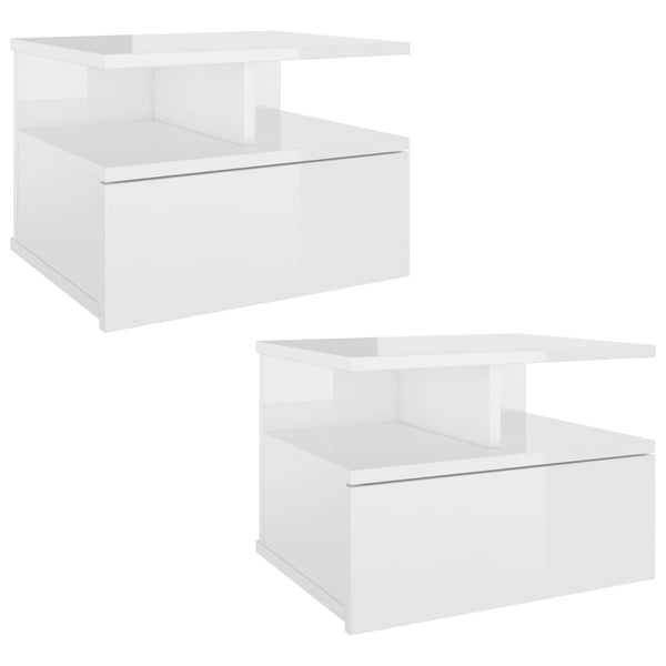 Bedside Tables Floating Nightstands 2 Pcs High Gloss White 40X31x27 Cm Engineered Wood