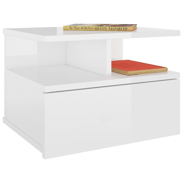 Bedside Tables Floating Nightstands 2 Pcs High Gloss White 40X31x27 Cm Engineered Wood