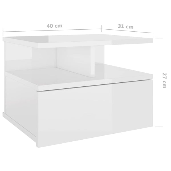 Bedside Tables Floating Nightstands 2 Pcs High Gloss White 40X31x27 Cm Engineered Wood