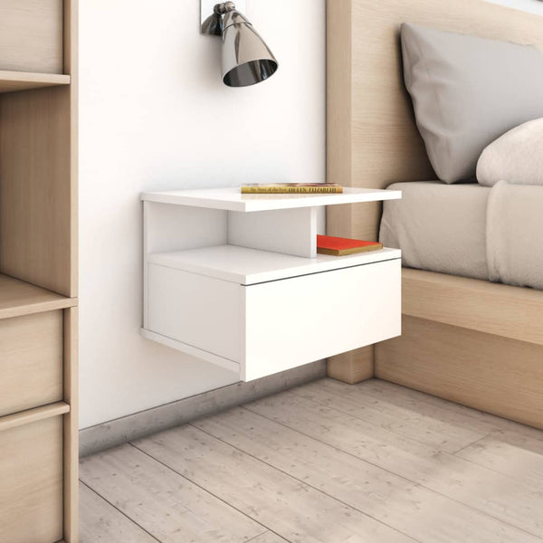 Bedside Tables Floating Nightstands 2 Pcs High Gloss White 40X31x27 Cm Engineered Wood