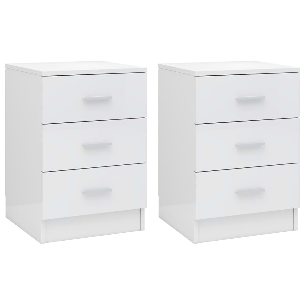 Bedside Tables Bedside Cabinets 2 Pcs High Gloss White 38X35x56 Cm Engineered Wood