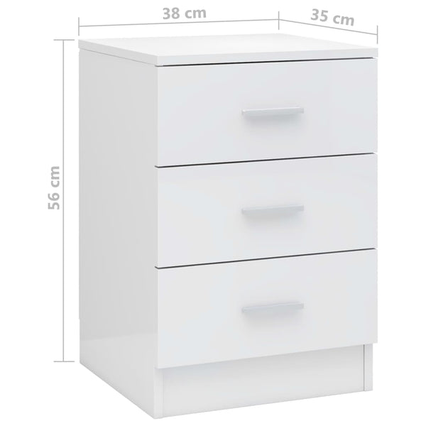 Bedside Tables Bedside Cabinets 2 Pcs High Gloss White 38X35x56 Cm Engineered Wood