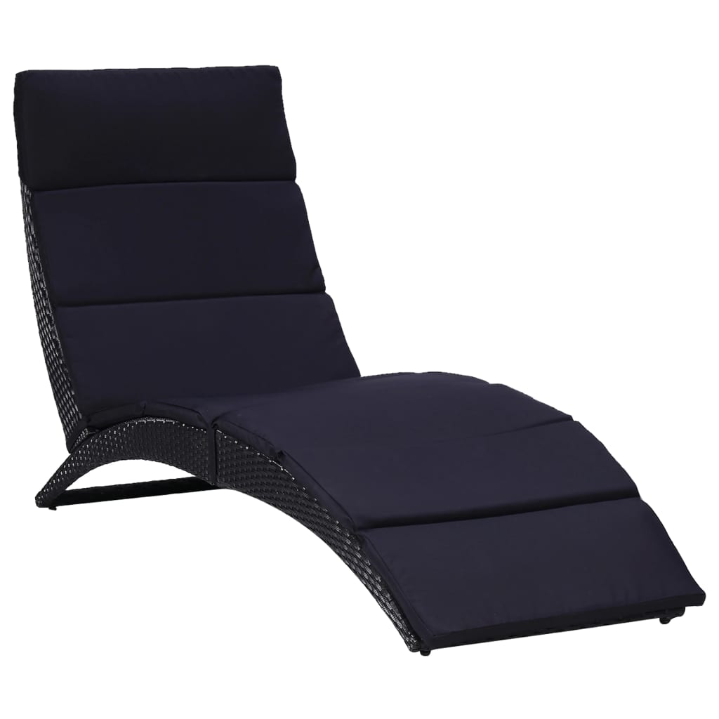 Loungers Sunbed With Cushion Poly Rattan Black