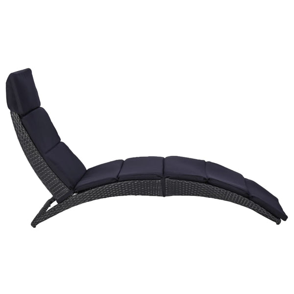 Loungers Sunbed With Cushion Poly Rattan Black