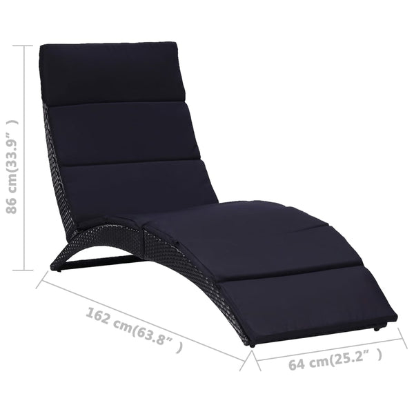 Loungers Sunbed With Cushion Poly Rattan Black