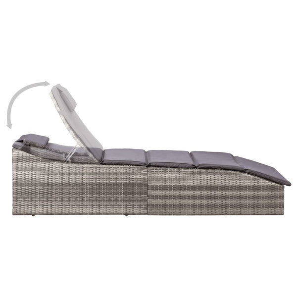 Loungers Sunbed With Cushion Poly Rattan Grey