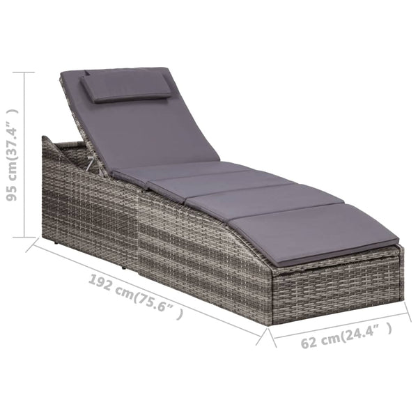 Loungers Sunbed With Cushion Poly Rattan Grey