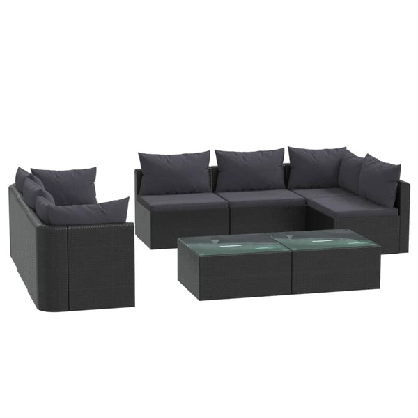 9 Piece Garden Lounge Set With Cushions Poly Rattan Black