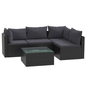 5 Piece Garden Lounge Set With Cushions Poly Rattan Black