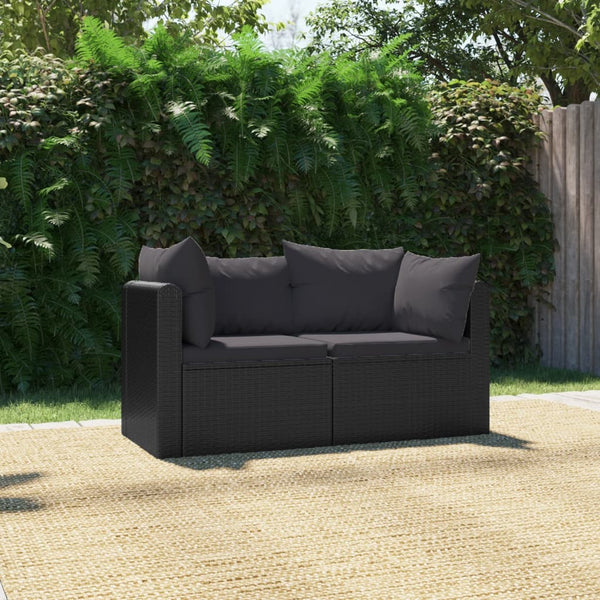 Patio Furniture Sets 2 Piece Garden Sofa Set With Cushions Poly Rattan Black