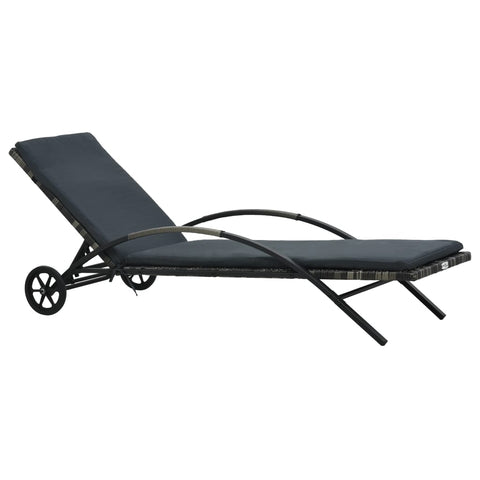 Loungers Sun Lounger With Cushion & Wheels Poly Rattan Anthracite