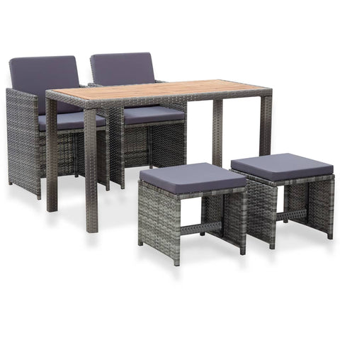 Patio Furniture Sets 5 Piece Outdoor Dining Set Poly Rattan And Acacia Wood Anthracite