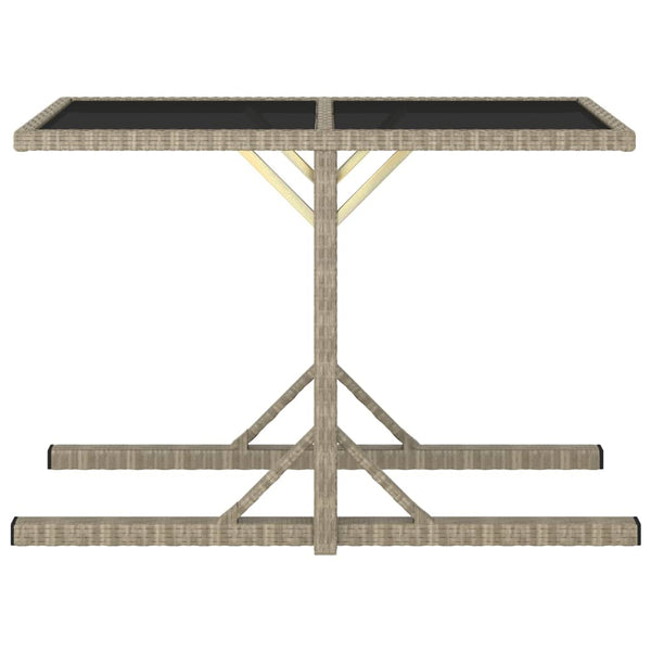 Garden Table Beige 110X53x72 Cm Glass And Poly Rattan