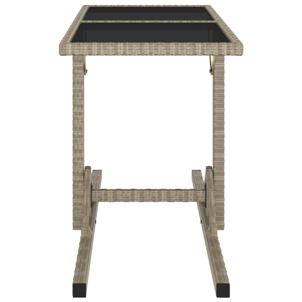 Garden Table Beige 110X53x72 Cm Glass And Poly Rattan