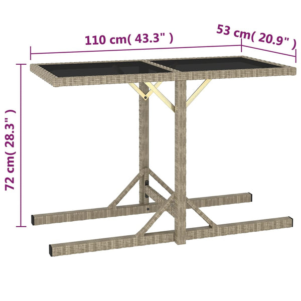 Patio & Garden Tables Garden Table Beige 110X53x72 Cm Glass And Poly Rattan