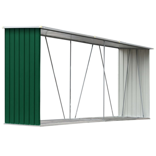 Sheds Summerhouses Carports Garden Log Storage Shed Galvanised Steel 330X84x152 Cm Green