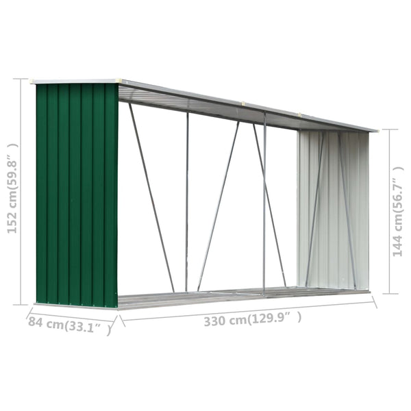 Sheds Summerhouses Carports Garden Log Storage Shed Galvanised Steel 330X84x152 Cm Green