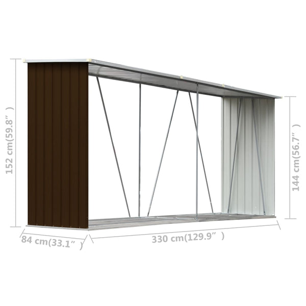 Sheds Summerhouses Carports Garden Log Storage Shed Galvanised Steel 330X84x152 Cm Brown