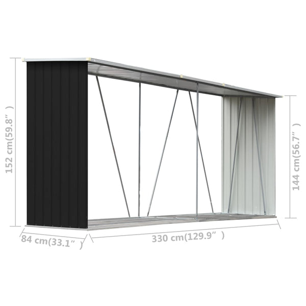 Sheds Summerhouses Carports Garden Log Storage Shed Galvanised Steel 330X84x152 Cm Anthracite