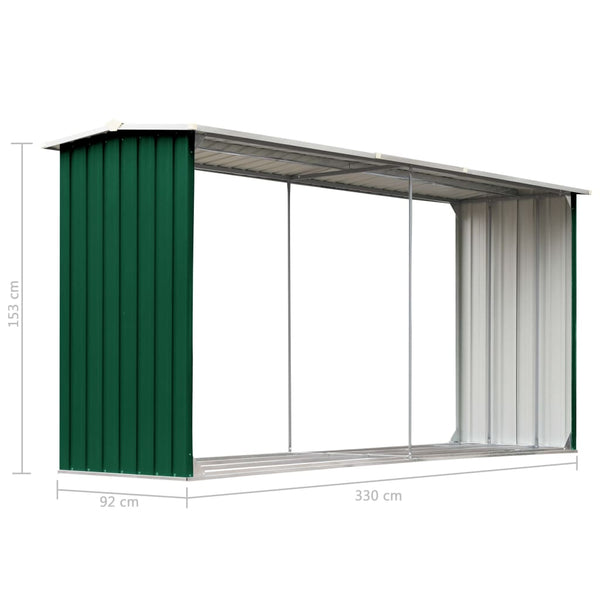 Sheds Summerhouses Carports Garden Log Storage Shed Galvanised Steel 330X92x153 Cm Green