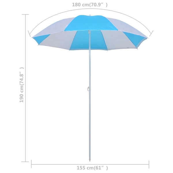 Beach Umbrella Shelter Blue And White 180 Cm Fabric
