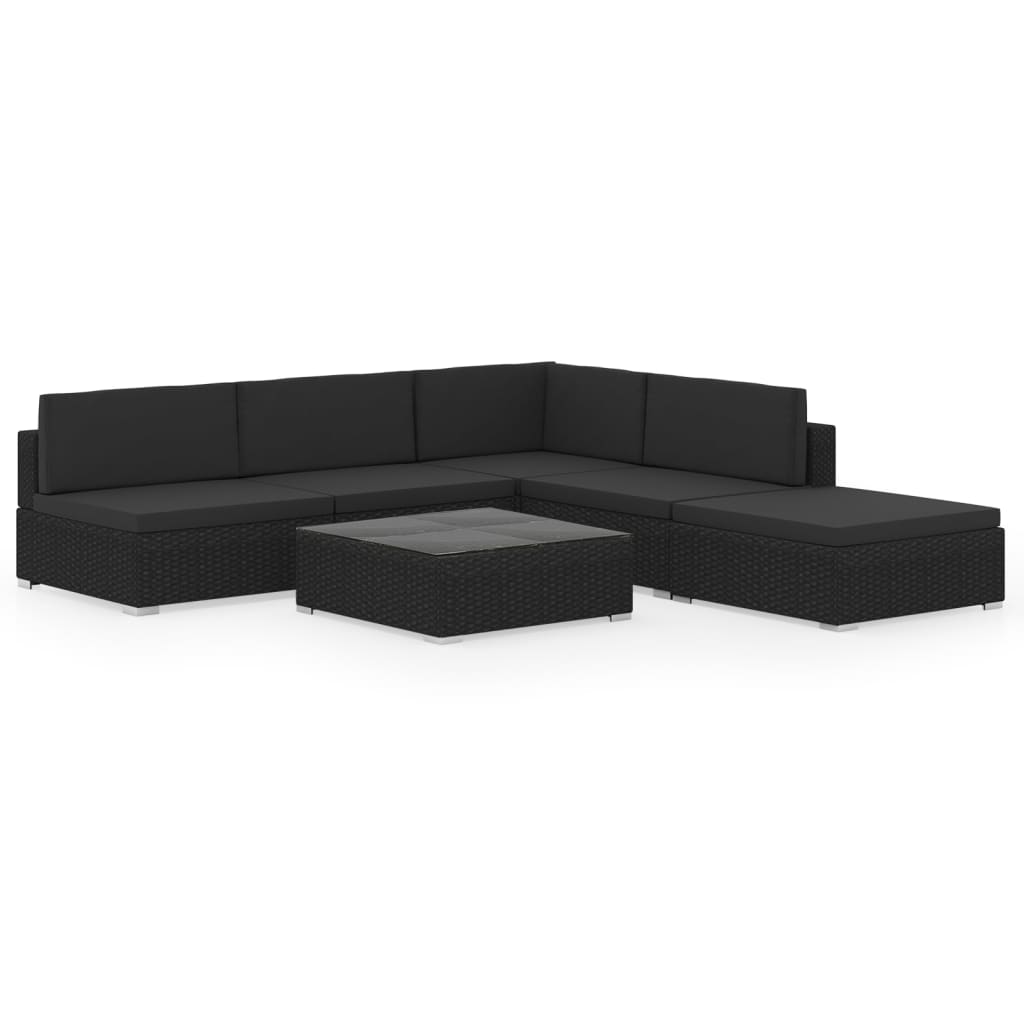 6 Piece Garden Lounge Set Black With Cushions Poly Rattan