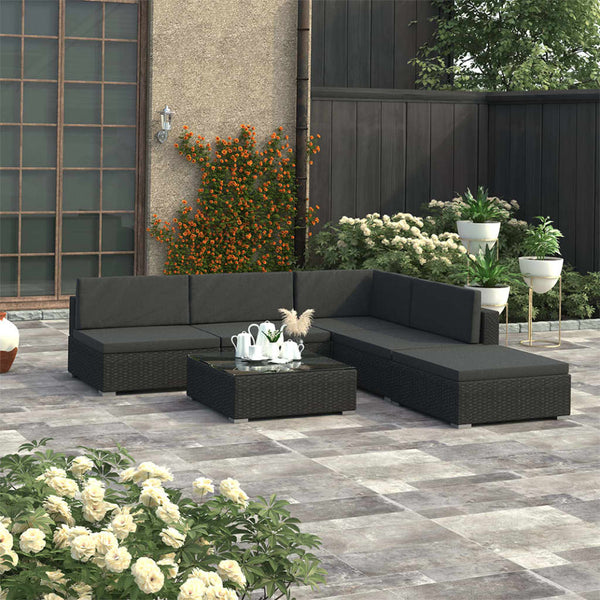 6 Piece Garden Lounge Set Black With Cushions Poly Rattan