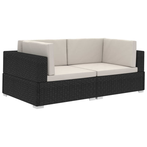 Patio Chairs Sectional Corner Chairs 2 Pcs With Cushions Poly Rattan Black