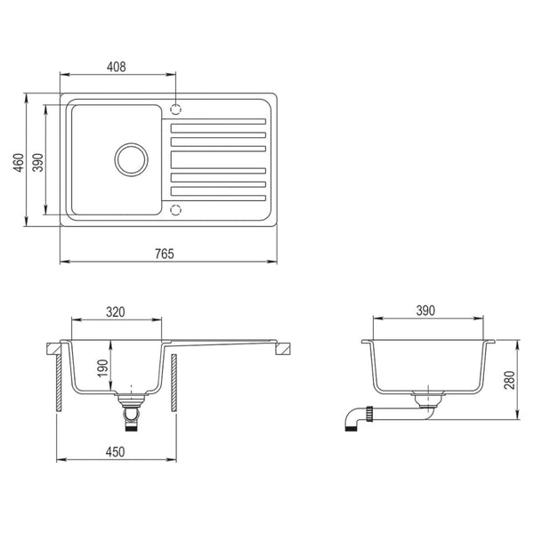 Kitchen Sinks Granite Kitchen Sink Single Basin With Drainer Reversible Grey